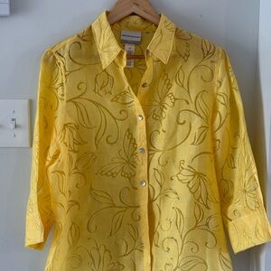 Alfred Dunner Yellow Butterfly Button Down Shirt